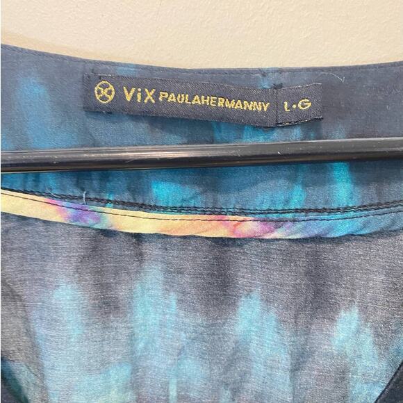 VIX PAULAHERMANY Tie  Dye  Large Kimono Beach Cover Silk Blend  Multicolor - Picture 8 of 10